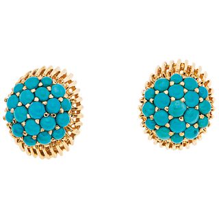 TURQUOISE EARRINGS. 18K AND 14K YELLOW GOLD