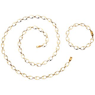 NECKLACE AND WRISTBAND SET. 14K YELLOW GOLD