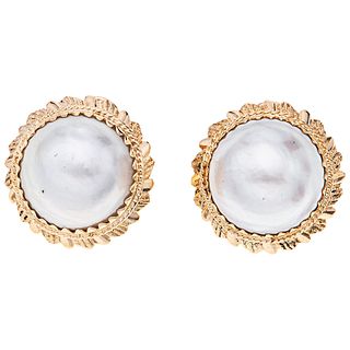 EARRINGS WITH HALF PEARLS. 14K YELLOW GOLD