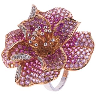 RING / PENDANT WITH SAPPHIRES AND DIAMONDS. 18K WHITE AND PINK GOLD