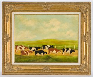 William Forauer "Untitled (Herd of cows)" oil on