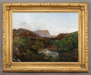 Hudson River School oil painting on canvas