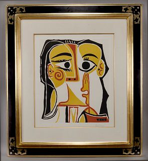 Pablo Picasso "Tete de Femme" color linocut on