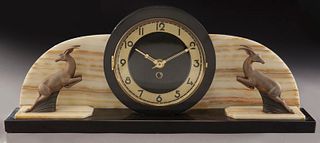 French Art Deco marble clock set,