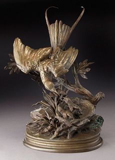 Jules Moigniez bronze bird sculpture.