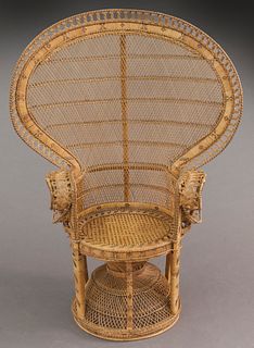 Mid-Century peacock wicker rattan armchair.