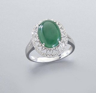 18K white gold, jadeite and diamond ring,