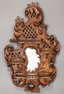 Country French carved wall shelf with small mirror