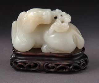 Chinese carved white jade toggle,