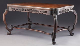 Chinese Qing burlwood inlaid rosewood table,