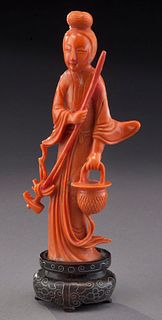 Chinese Qing carved coral figure,