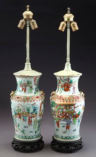 Pr. Chinese Qing canton enamel porcelain vases
