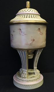 Royal Vienna Signed Porcelain Lidded Urn With Inse
