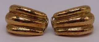 JEWELRY. Pair of Handhammered 14kt Gold Ear