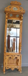 Antique Carved Golden Oak Hallway Mirror.