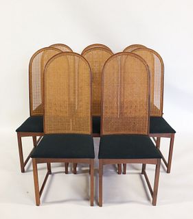 Midcentury Set Of 6 High Back Caned Chairs