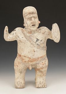 Pre-Columbian Jalisco Pottery Standing Warrior Figure, Ht. 17.5"