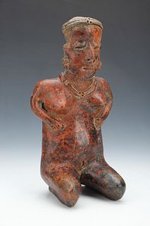 Pre-Columbian Nayarit Pottery Seated Figure, Ht. 12"