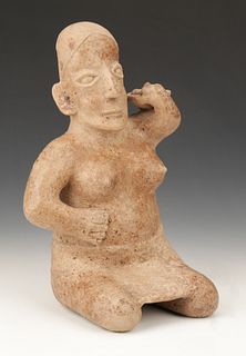 Pre-Columbian Jalisco Pottery Seated Figure, Ht. 13.5"