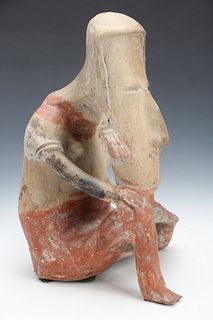 Pre-Columbian Jalisco Pottery Seated Figure, Ht. 14"