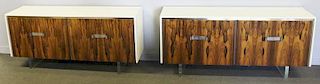 Midcentury Pair White Lacquer & Rosewood Cabinet.
