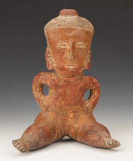 Pre-Columbian Chinesco Pottery Seated Figure, Ht. 11.5"