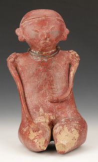Pre-Columbian Chinesco Pottery Seated Figure, Ht. 11"