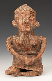 Pre-Columbian Nayarit Pottery Seated Figure, Ht. 8.5"