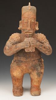 Pre-Columbian Jalisco Pottery Flute Player. Ht. 23.5"