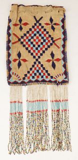 Native American Apache Beaded Leather Bag