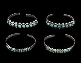 Four Navajo Silver and Turquoise Bracelets