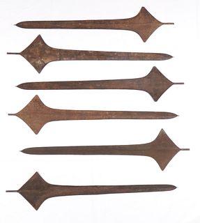 Set of Six Antique African Metal Currency Swords, 70"