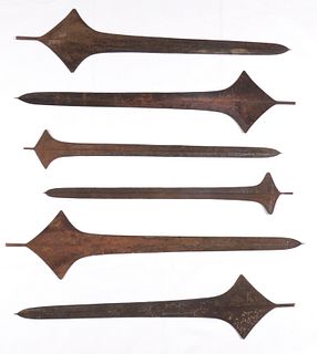 Six Massive African Iron Currency Swords, 69"