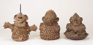 Three African Mambila Terracotta Shrine Figures