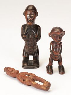 Three Small African and PNG Wood Figures