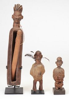 Two African Yaka Power Figures and a Gong 