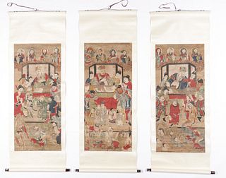 Three Antique Chinese Scroll Paintings