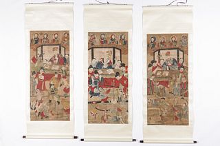 Three Antique Chinese Scroll Paintings