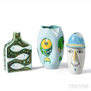 Alesso Tasca (b. 1929) Bottle Vase; and Two Polychrome Vases