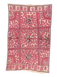 19th C. Silk Embroidered Shawl, Sind