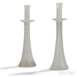 Pair of Frosted Glass Candlesticks
