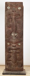 Monumental Maori Relief Carved House Panel, Ht. 96.5"