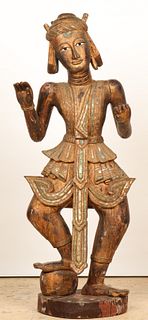 Large Burmese Carved Wood Figure