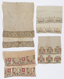 4 Antique Ottoman Turkish Silk Embroidered Towels