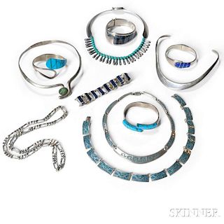 Eleven Pieces of Mexican Silver Jewelry