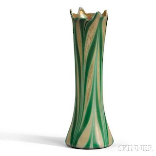 Kew Blas Green and Gold Pulled-feather Vase