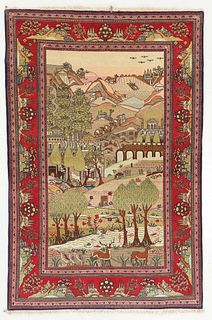 Antique Kashan Pictorial Rug, Persia: 4'4'' x 6'8''
