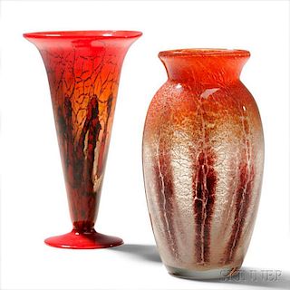 Two Wurttembergische Mettallwarenfabrick Ikora Glass Vases