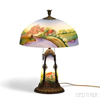 Reverse-painted Table Lamp in the Manner of Pittsburgh