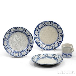 Four Dedham Pottery Rabbit Pattern Tableware Items